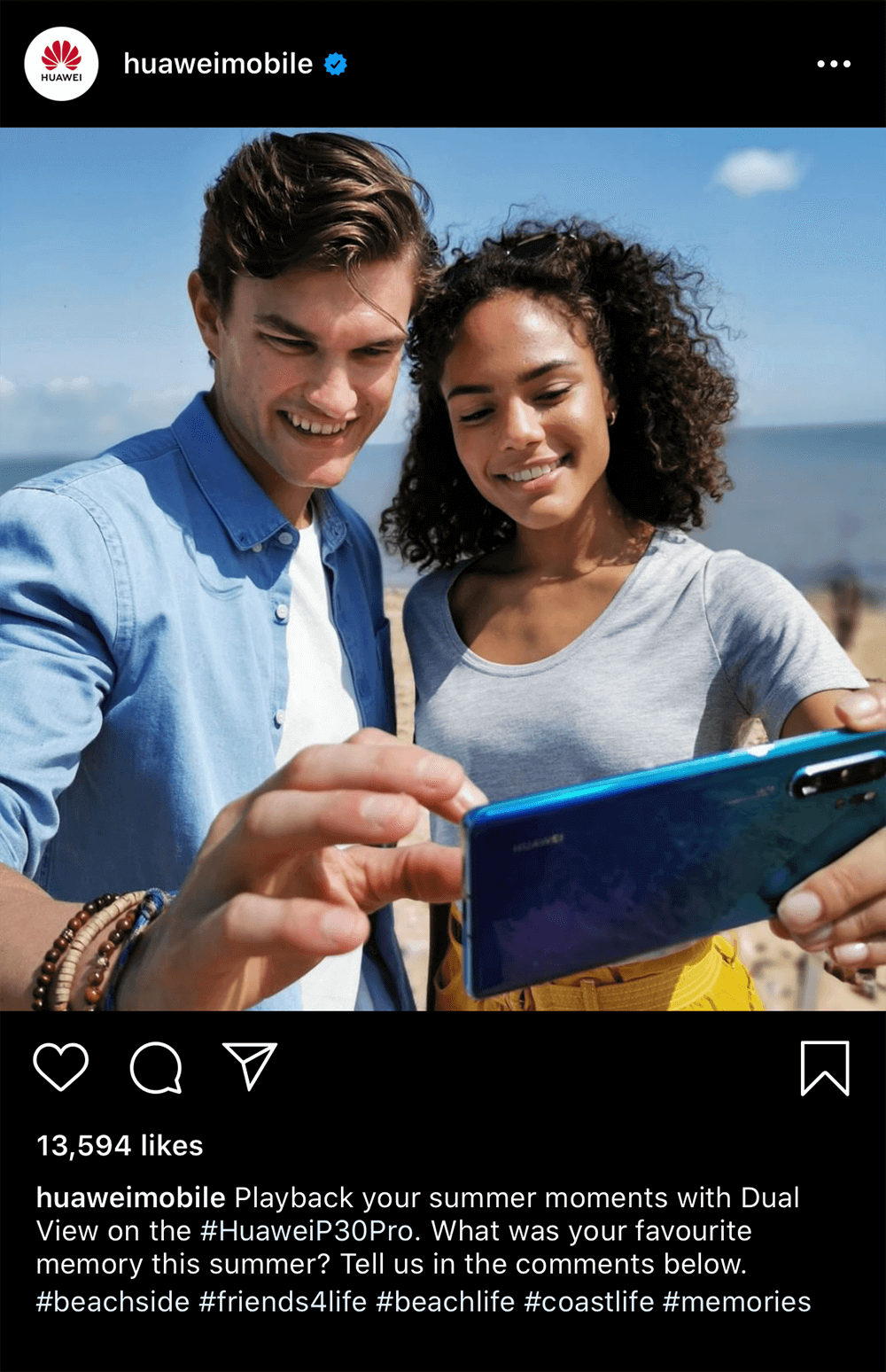 RC_Website-2.0_Huawei-CS-Insta-3 Huawei Instagram post with a photo of two people watching something on a phone